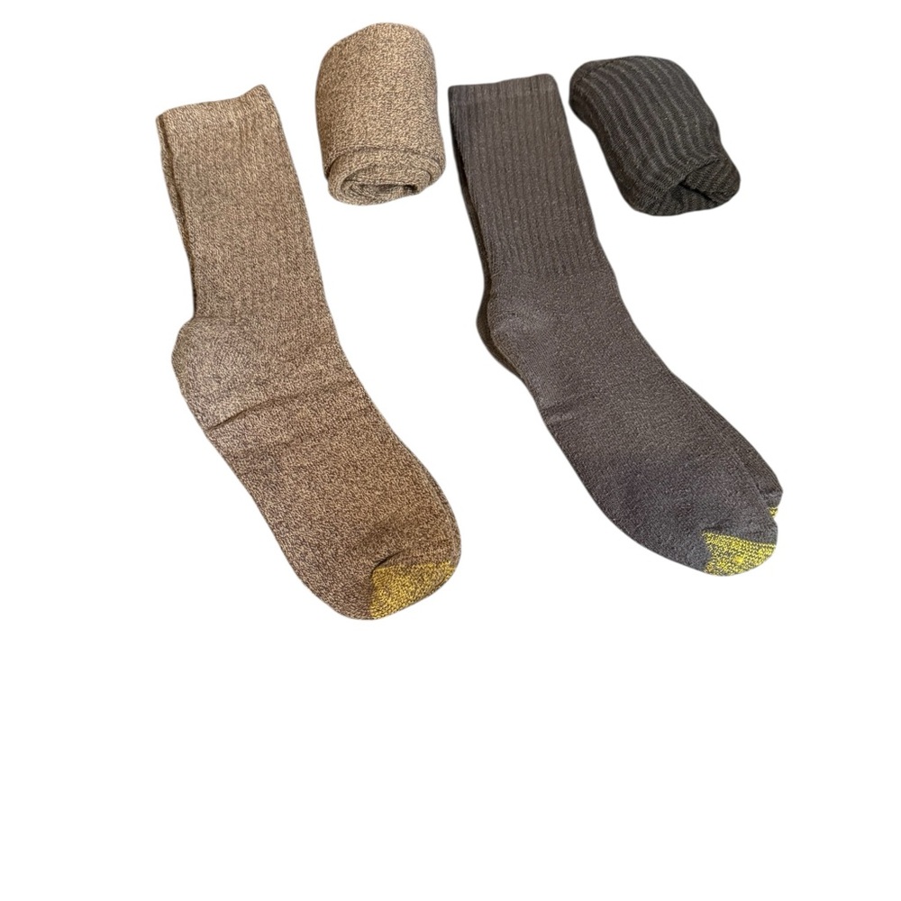 4 Pair Men’s Winter Socks Thick Knit Brown Neutral Bundle